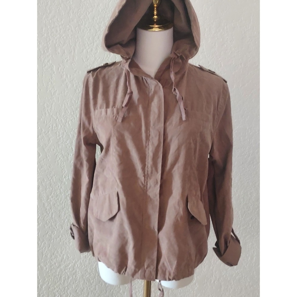 MINE Women's Lightweight Hooded Jacket Roll Tab Sleeves Drawstring Waist